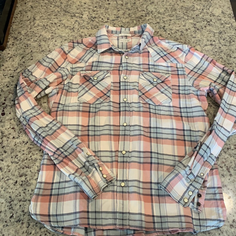 Mens All Saints flannel pearl button shirt